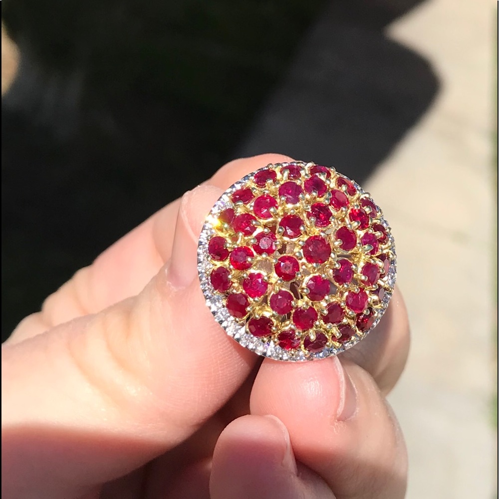 Genuine Ruby &Diamond Ring 18 K Two tone gold ring - Picture 2 of 9